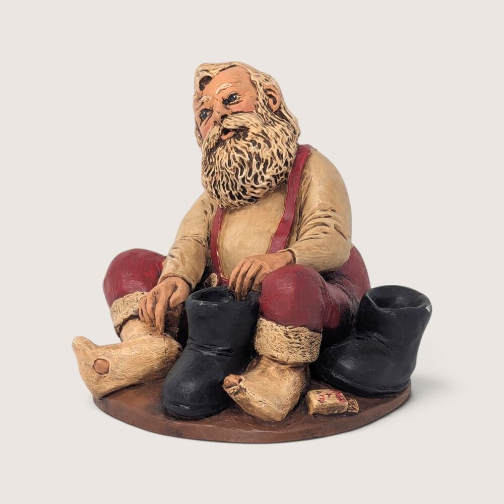 Vintage Resin Santa Putting On Boots Figurine | Rustic Christmas Folk Art